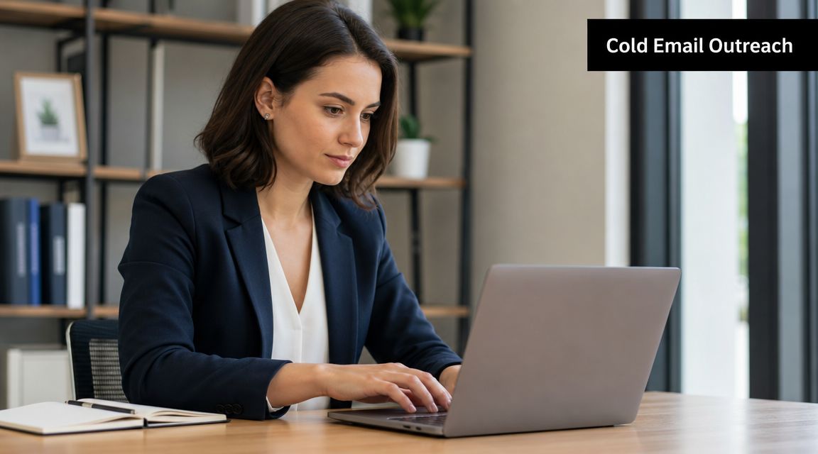 A professional woman in a suit sitting at a desk and typing on a laptop computer.
